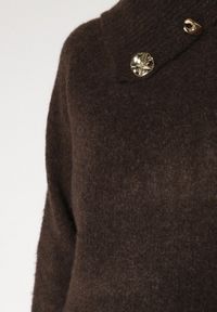 Born2be - Brązowy Golf z Wełną i Metalicznymi Guzikami Vidora. Okazja: na co dzień. Typ kołnierza: golf. Kolor: brązowy. Materiał: wełna. Wzór: aplikacja. Styl: casual, elegancki #3