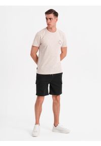 Ombre Clothing - Męskie spodenki bawełniane cargo z elastycznym pasem – czarne V4 - Rozmiar: M. Okazja: na co dzień. Kolor: czarny. Materiał: bawełna. Sezon: lato. Styl: casual #7