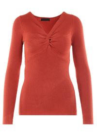Born2be - Pomarańczowy Sweter Ampippe. Kolor: pomarańczowy. Materiał: prążkowany, dzianina. Długość rękawa: długi rękaw. Długość: długie. Wzór: aplikacja, jednolity #6