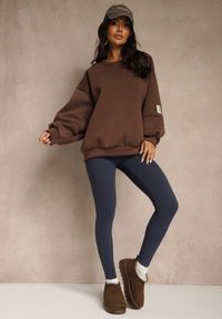 Renee - Granatowe Legginsy High Waist z Szeroką Gumką w Talii Aithala. Stan: podwyższony. Kolor: niebieski. Materiał: dzianina