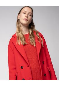 Pinko - PINKO - Czerwony wełniany płaszcz Giacomino. Kolor: czerwony. Materiał: wełna. Długość: do kolan. Styl: klasyczny