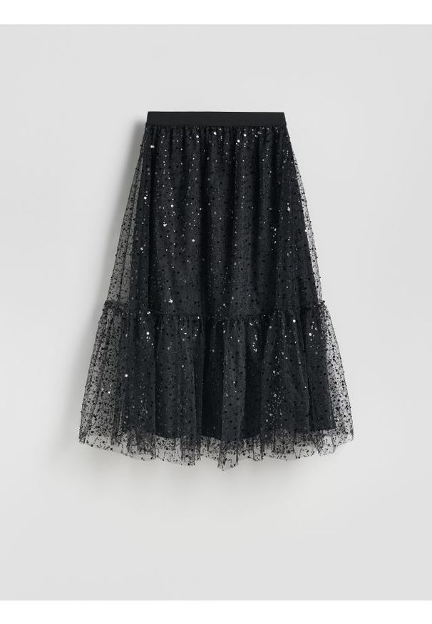 Reserved - Tiulowa spódnica z cekinami - czarny. Kolor: czarny. Materiał: tiul