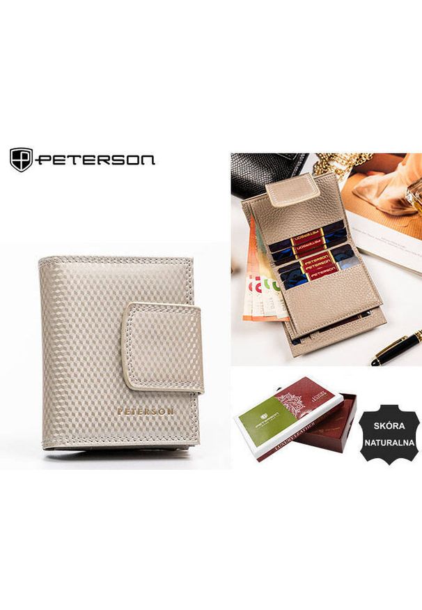 Portfel skórzany Peterson PTN 42329-SBR beżowy. Kolor: beżowy. Materiał: skóra. Wzór: geometria