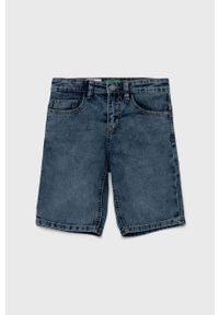 United Colors of Benetton Szorty jeansowe dziecięce regulowana talia. Okazja: na co dzień. Kolor: niebieski. Materiał: jeans. Długość: długie. Styl: casual