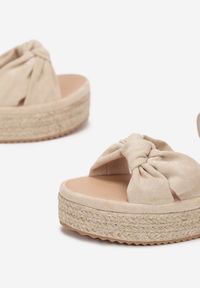 Renee - Beżowe Wiązane Sandały z Supełkiem na Jutowej Platformie Dapina. Zapięcie: pasek. Kolor: beżowy. Materiał: materiał. Obcas: na platformie. Styl: boho #5