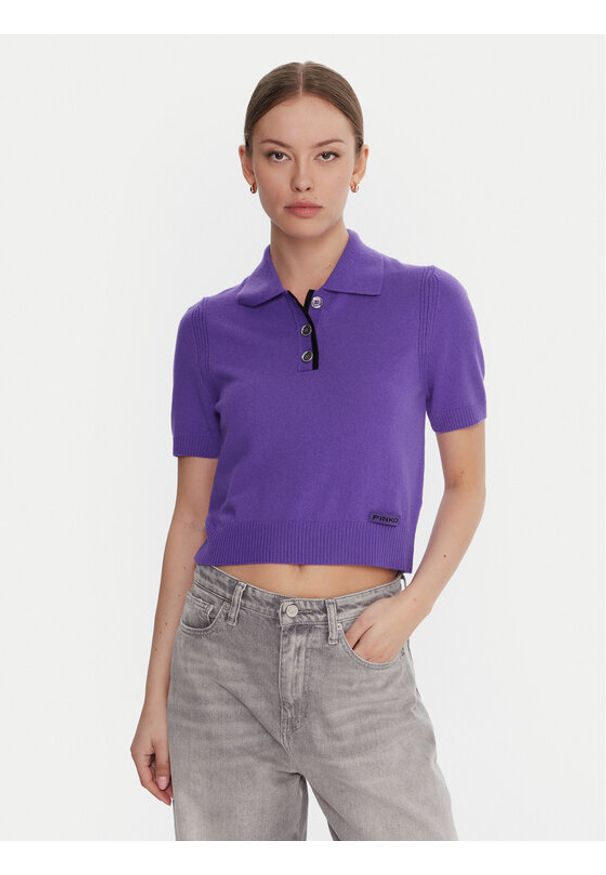 Pinko - PINKO Sweter Gorgona 105450 A2Q9 Fioletowy Regular Fit. Kolor: fioletowy. Materiał: wełna