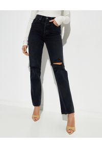 AGOLDE - Czarne spodnie jeansowe Lana Straight Fit. Stan: podwyższony. Kolor: czarny. Długość: długie. Wzór: aplikacja