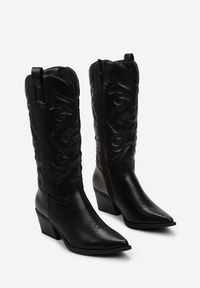 Renee - Czarne Kozaki Kowbojki na Stożku z Przeszyciami Ganavou. Kolor: czarny. Obcas: na stożku #3
