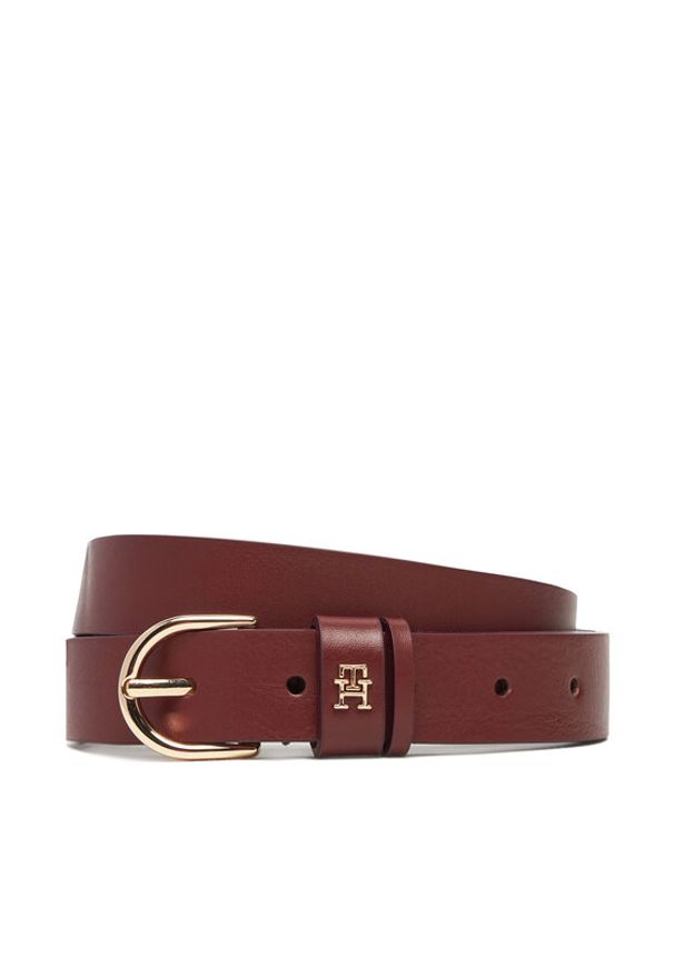 TOMMY HILFIGER - Tommy Hilfiger Pasek Damski Essential Effortless 2.5 Go AW0AW16836 Bordowy. Kolor: czerwony. Materiał: skóra