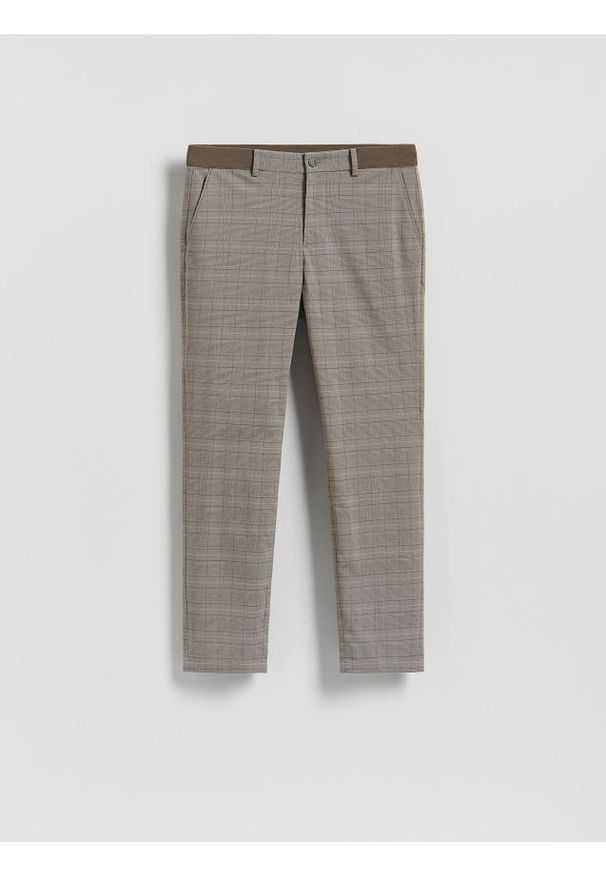 Reserved - Spodnie chino slim w kratę - beżowy. Kolor: beżowy. Materiał: wiskoza, tkanina