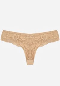 Renee - Beżowe Majtki Stringi Ozdobione Koronką Phisoris. Kolor: beżowy. Materiał: koronka. Wzór: koronka, aplikacja #2
