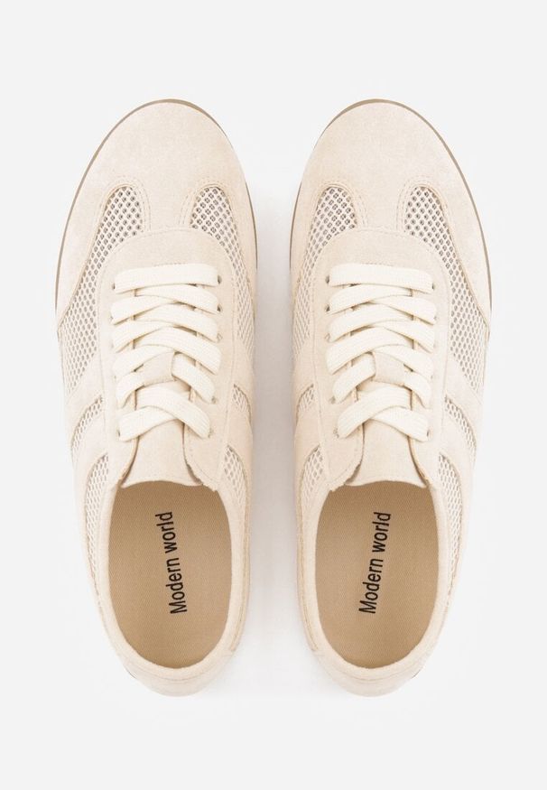Renee - Beżowe Siateczkowe Sneakersy w Stylu Tenisówek Adranella. Okazja: na co dzień. Kolor: beżowy