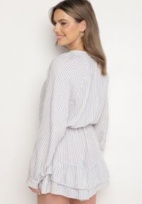 Born2be - Niebieski Bawełniany Kombinezon w Paseczki z Wiązaniem Oviare. Okazja: na spacer, na co dzień. Kolor: niebieski. Materiał: bawełna. Długość rękawa: długi rękaw. Długość: długie. Styl: elegancki, casual, klasyczny #7