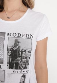 Born2be - Biały Bawełniany T-shirt z Nadrukiem i Brokatem Kruita. Kolor: biały. Materiał: bawełna. Długość rękawa: krótki rękaw. Długość: krótkie. Wzór: nadruk #3