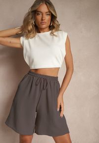 Renee - Ciemnoszare Szorty Dresowe z Bawełną High Waist Ozdobione Sznurkiem Talanisse. Okazja: na co dzień, na spacer. Stan: podwyższony. Kolor: szary. Materiał: dresówka, bawełna. Wzór: aplikacja. Styl: klasyczny, elegancki, casual