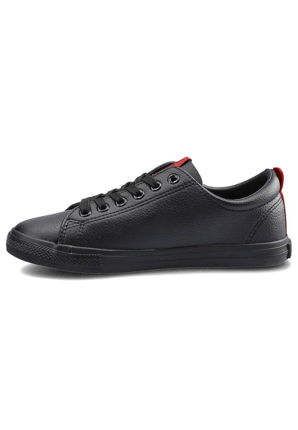 Big-Star - Czarne Trampki Big Star Damskie Modne Buty. Okazja: do pracy, na uczelnię, na co dzień. Kolor: czarny. Materiał: materiał, skóra ekologiczna, guma. Szerokość cholewki: normalna. Wzór: aplikacja. Styl: sportowy, casual
