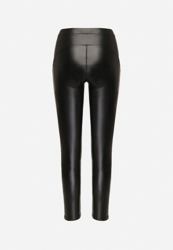 Born2be - Czarne Legginsy z Ekoskóry z Wysokim Stanem i Polarem Labrine. Stan: podwyższony. Kolor: czarny. Materiał: polar. Długość: do kostek. Styl: klasyczny, elegancki