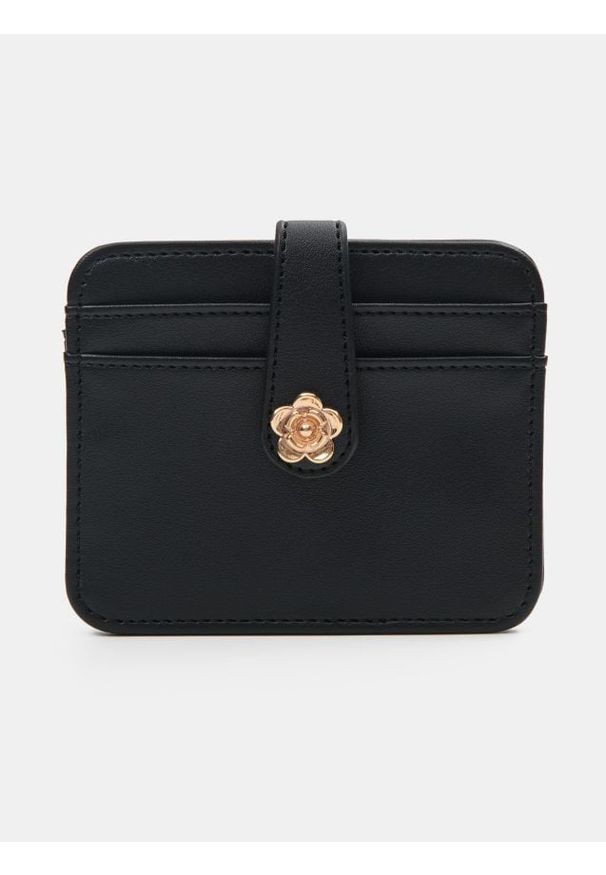 Sinsay - Mały portfel na karty z imitacji skóry - czarny. Kolor: czarny. Materiał: skóra