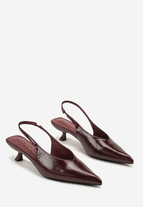Renee - Bordowe Czółenka Slingback na Obcasie Typu Kaczuszka Latorra. Okazja: na co dzień. Zapięcie: sprzączka. Kolor: czerwony. Wzór: ażurowy. Obcas: na obcasie. Styl: casual, elegancki. Wysokość obcasa: średni
