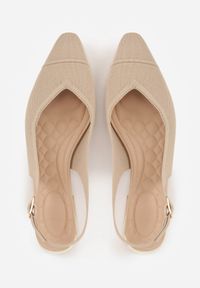 Renee - Ciemnobeżowe Czółenka Slingback VICES z Miękkiej Dzianiny na Niskim Obcasie z Wkładką Soft-Pillow Olitia. Zapięcie: pasek. Kolor: beżowy. Materiał: dzianina. Szerokość cholewki: normalna. Wzór: aplikacja. Obcas: na obcasie. Styl: glamour, elegancki. Wysokość obcasa: niski #9