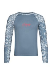 T-shirt dziecięcy Roxy Jr Aloha z ochroną UV. Kolor: niebieski. Materiał: elastan, poliester. Długość rękawa: raglanowy rękaw. Sport: żeglarstwo