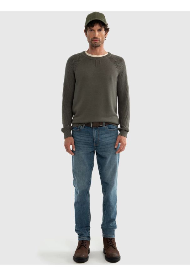 Big-Star - Sweter męski ciemnoszary Najn 905. Kolor: szary. Materiał: materiał, tkanina, skóra. Wzór: ze splotem. Styl: elegancki