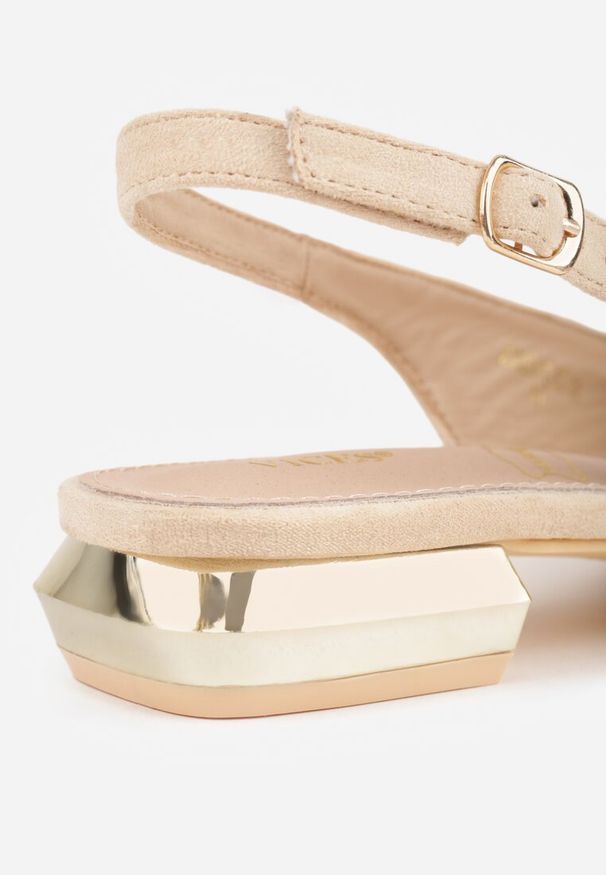 Renee - Beżowe Sandały Slingback Vices z Wkładką ze Skóry Naturalnej Galeresa. Okazja: do pracy, na co dzień, na spotkanie biznesowe. Zapięcie: pasek. Kolor: beżowy. Materiał: skóra. Obcas: na obcasie. Styl: elegancki, biznesowy, casual. Wysokość obcasa: niski