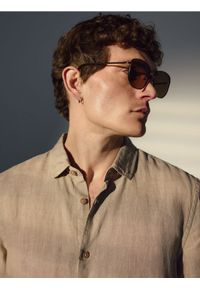 Reserved - Lniana koszula regular fit - beżowy. Kolor: beżowy. Materiał: len #1