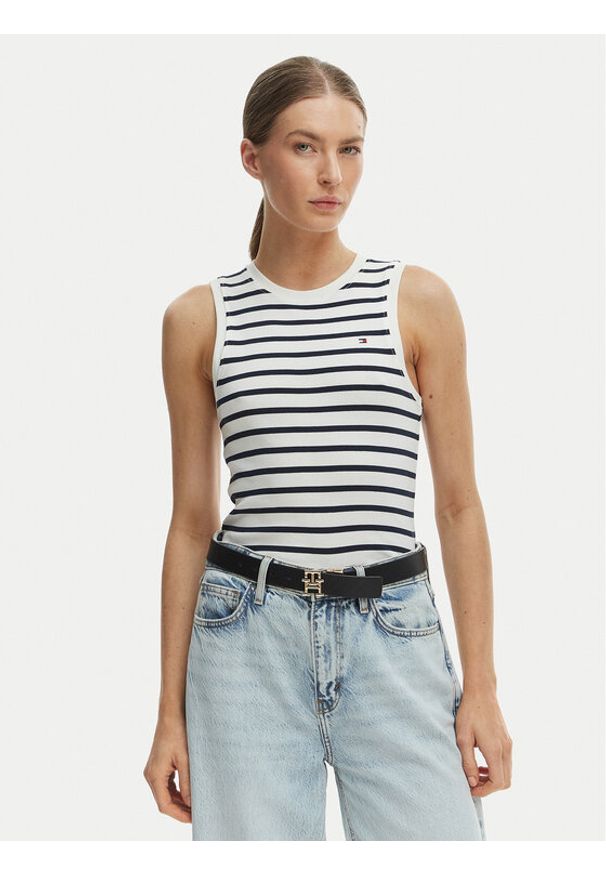 TOMMY HILFIGER - Tommy Hilfiger Top WW0WW47806 Écru Slim Fit. Kolor: kremowy. Materiał: bawełna