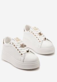 Born2be - Złote Sneakersy Zephima. Kolor: biały. Szerokość cholewki: normalna. Wzór: gładki #5
