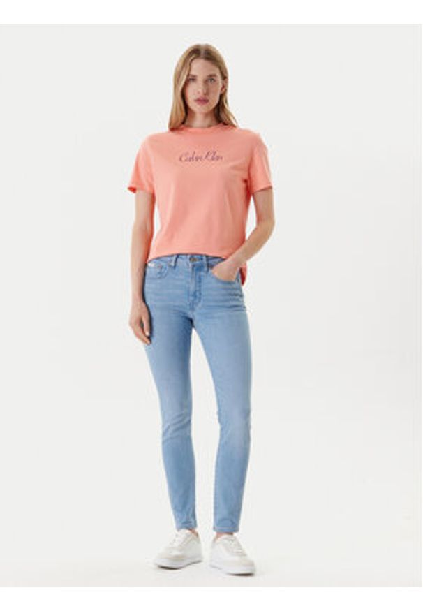 Calvin Klein Jeans T-Shirt Classic Logo LV047C854G Pomarańczowy Regular Fit. Kolor: pomarańczowy. Materiał: bawełna