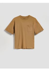 Reserved - Bawełniany t-shirt - brązowy. Kolor: brązowy. Materiał: bawełna