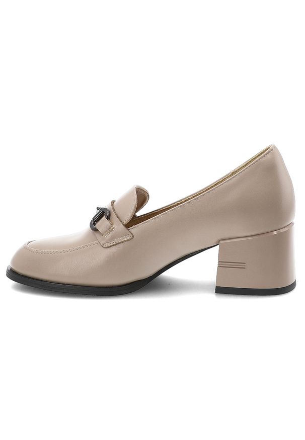 Półbuty damskie Vinceza, cholewka ze skóry naturalnej licowej wsuwany fason z ozdobnym paskiem i metalową klamrą, beżowe, 18116. Zapięcie: klamry. Kolor: beżowy. Materiał: skóra. Szerokość cholewki: normalna