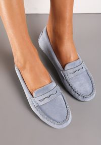 Born2be - Jasnoniebieskie Mokasyny z Imitacji Zamszu na Płaskiej Podeszwie Sallevia. Kolor: niebieski. Materiał: zamsz. Obcas: na płaskiej podeszwie. Styl: elegancki #3