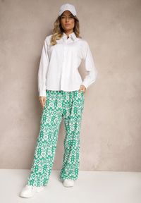 Renee - Zielone Wzorzyste Spodnie z Szerokimi Nogawkami i Gumką w Pasie z Wiskozy Zixia. Okazja: na co dzień. Kolor: zielony. Materiał: wiskoza. Styl: boho, casual #5