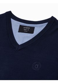 Ombre Clothing - Sweter męski z haftem - granatowy V22 E191 - XXL. Kolor: niebieski. Materiał: materiał, nylon, dzianina, wiskoza. Wzór: haft. Styl: klasyczny, elegancki #5