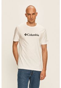 columbia - Columbia t-shirt męski kolor biały 1680053-014. Okazja: na co dzień. Kolor: biały. Materiał: bawełna, dzianina. Wzór: nadruk. Styl: casual