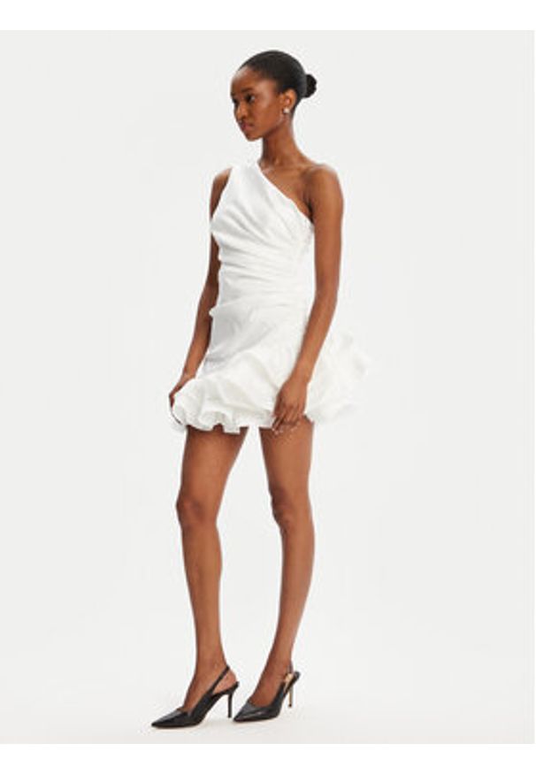 BARDOT Sukienka koktajlowa Silvana Ruffle 60037DB Biały Slim Fit. Kolor: biały. Materiał: syntetyk. Styl: wizytowy