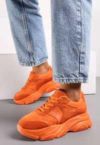 Born2be - Pomarańczowe Sznurowane Sneakersy na Grubej Podeszwie ze Żłobieniami Dangray. Kolor: pomarańczowy #1