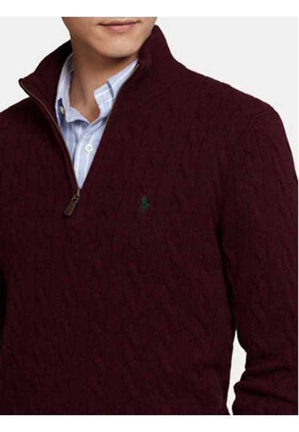 Polo Ralph Lauren Sweter 710876766007 Bordowy Regular Fit. Typ kołnierza: polo. Kolor: czerwony. Materiał: wełna