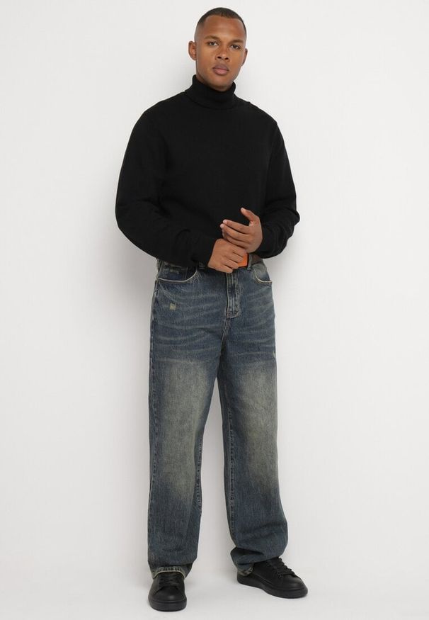Born2be - Niebieskie Bawełniane Jeansy Szerokie z Paskiem Lerisama. Okazja: na co dzień. Kolor: niebieski. Styl: casual, klasyczny, elegancki