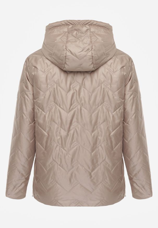 Born2be - Ciemnobeżowa Pikowana Kurtka Przejściowa o Prostym Kroju z Kapturem Vimoris. Okazja: na spacer, na co dzień. Typ kołnierza: kaptur. Kolekcja: plus size. Kolor: beżowy. Materiał: jeans, poliester. Styl: elegancki, casual