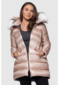 Hetrego - HETREGO Beżowa damska długa kurtka puchowa Hygiea z lisem, Rozmiar 42 EU - 46 IT. Kolor: beżowy. Materiał: puch. Długość: długie #1