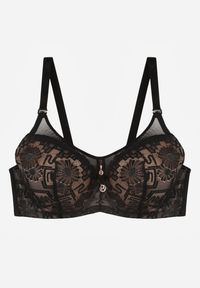 Born2be - Czarno-Beżowy Biustonosz z Koronką i Transparentną Wstawką Heliphine. Kolor: czarny. Materiał: koronka. Wzór: koronka #4