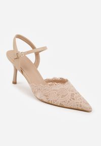 Born2be - Ciemnobeżowe Koronkowe Szpilki VICES z Odkrytą Piętą w Eleganckim Stylu Vitavia. Okazja: na wesele, na co dzień, na spotkanie biznesowe, na ślub cywilny. Zapięcie: pasek. Kolor: beżowy. Materiał: koronka. Wzór: koronka. Obcas: na szpilce. Styl: elegancki #5