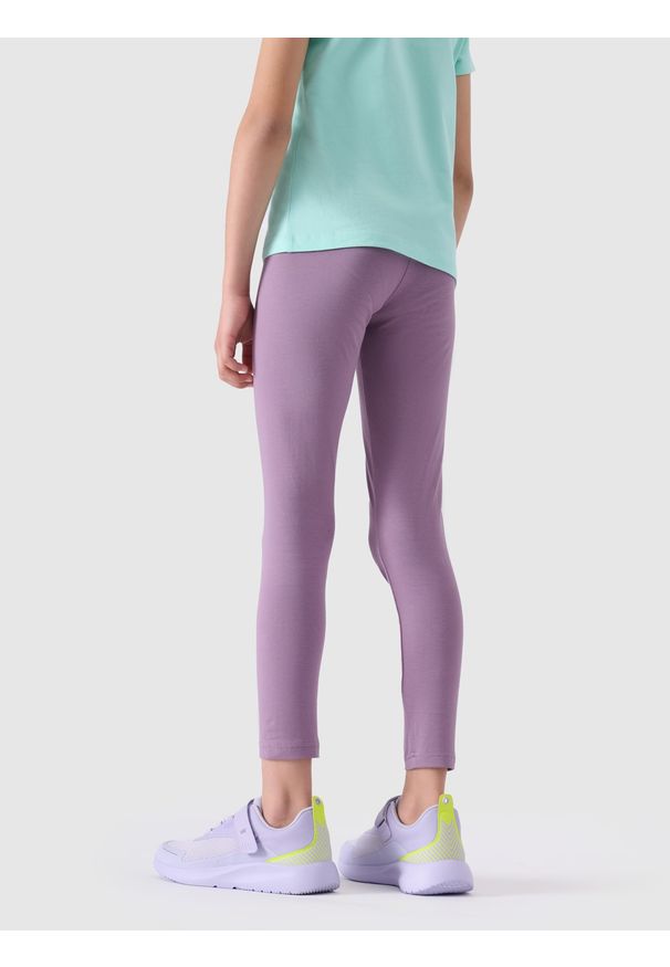 4f - 4F Legginsy dzianinowe dziewczęce - fioletowe 146 (10-11 lat). Okazja: na co dzień. Kolor: fioletowy. Materiał: dzianina. Wzór: gładki, jednolity, ze splotem. Sezon: lato. Styl: casual, sportowy