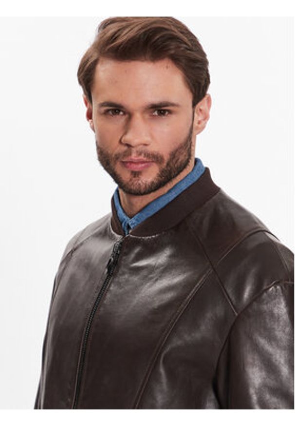 Trussardi Jeans - Trussardi Kurtka skórzana 52S00865 Brązowy Regular Fit. Kolor: brązowy. Materiał: skóra