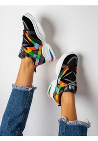 Casu - Czarne buty sportowe sneakersy sznurowane casu 20g5/b. Kolor: wielokolorowy, czarny. Materiał: skóra ekologiczna, materiał. Szerokość cholewki: normalna