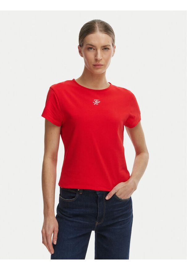 TOMMY HILFIGER - Tommy Hilfiger T-Shirt WW0WW48710 Pomarańczowy Slim Fit. Kolor: pomarańczowy. Materiał: bawełna