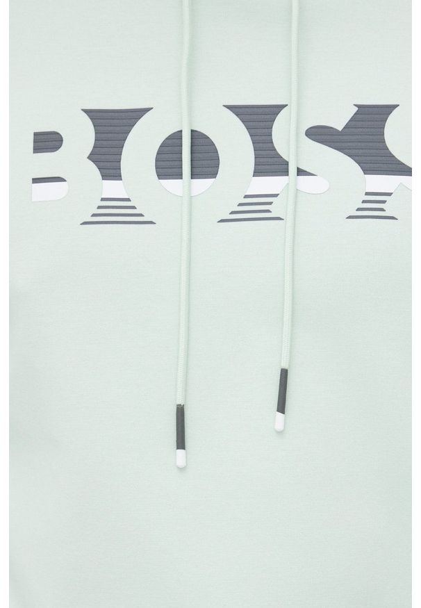 BOSS bluza BOSS ATHLEISURE męska kolor zielony z kapturem z nadrukiem. Typ kołnierza: kaptur. Kolor: zielony. Materiał: dzianina. Wzór: nadruk